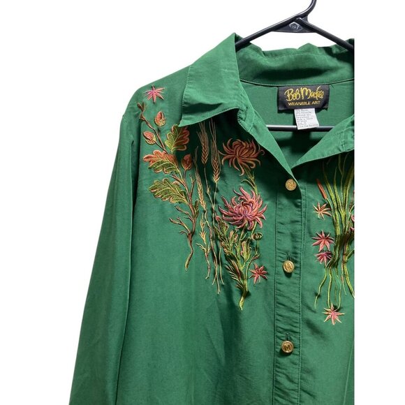 Bob Mackie Wearable Art Embroidered Vintage Button Down Blouse Green Size 1X - Picture 5 of 12
